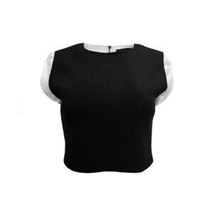 Margot VII Paris Cropped Top Wool PU Leather Black & White Women’s‎ Sz Small